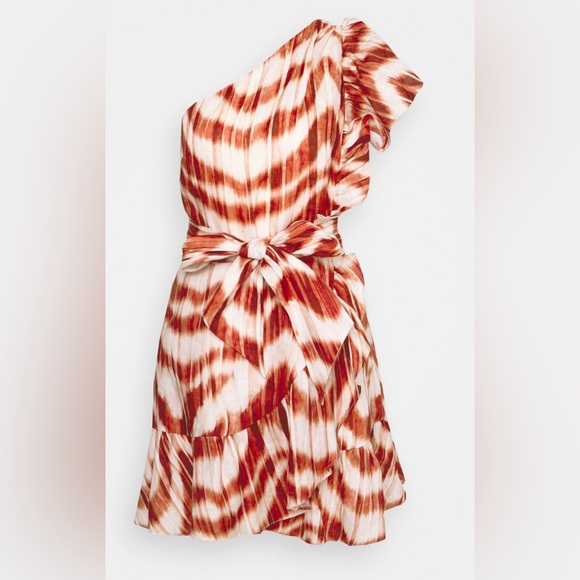 One Shoulder Linen Ruffle Dress - Picture 3 of 9